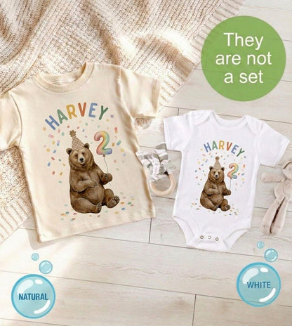Personalized Bear Birthday Shirt, Custom Name Rainbow Party Tee