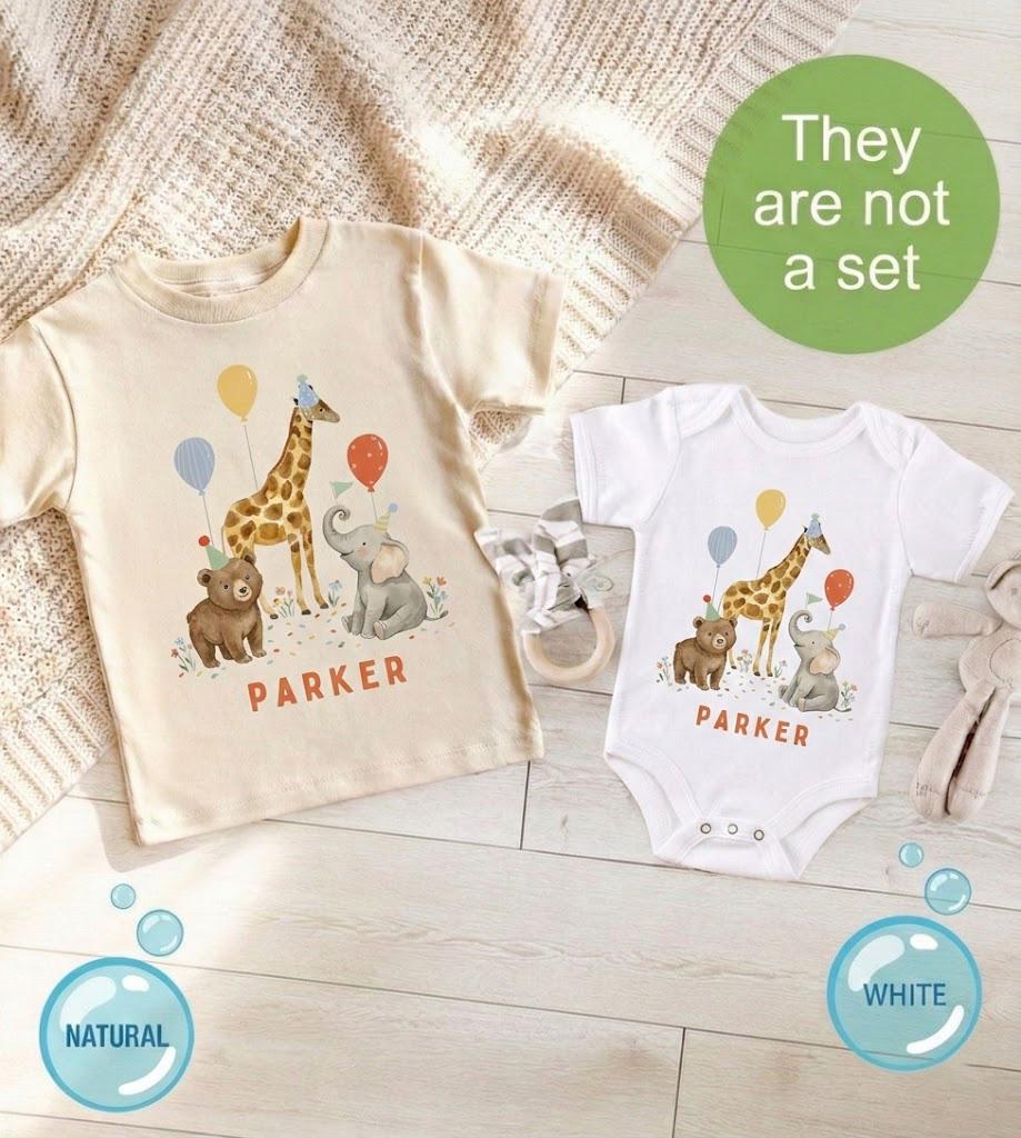 Safari Birthday Outfit, Personalized Animal Party Shirt, Kids Toddler Bodysuit