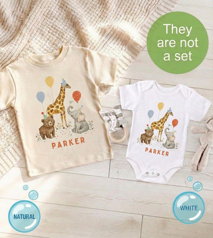 Safari Birthday Outfit, Personalized Animal Party Shirt, Kids Toddler Bodysuit