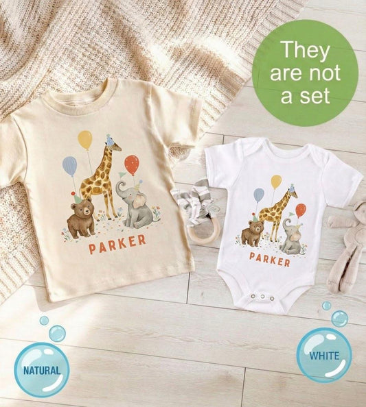 Safari Birthday Outfit, Personalized Animal Party Shirt, Kids Toddler Bodysuit
