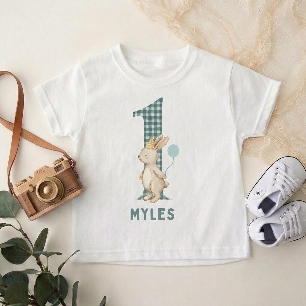 Sage Green Rabbit Birthday Bodysuit – Custom Year, Baby Boy Outfit