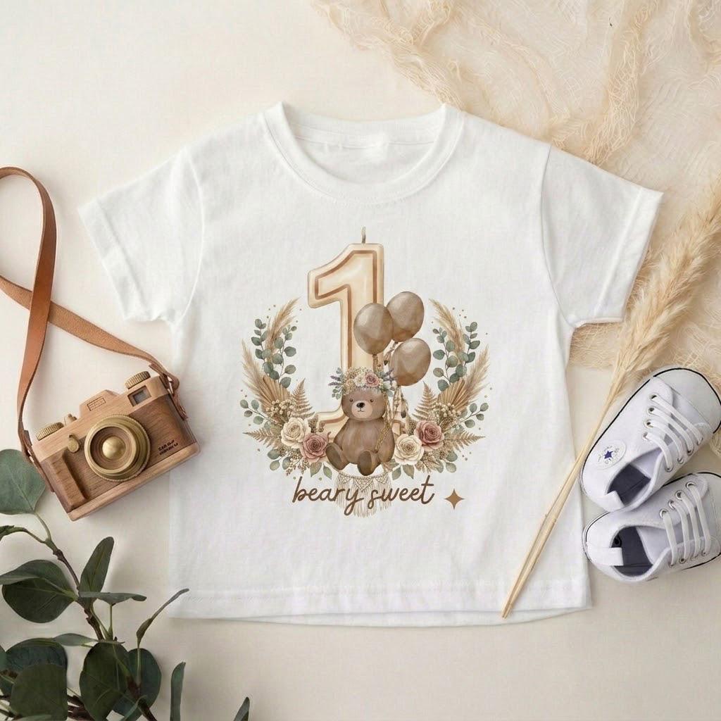 Beary Sweet 1st Birthday Bodysuit, Boho Teddy Bear Outfit, Woodland Baby Shower Gift