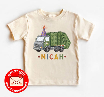 Personalized Garbage Truck Birthday Bodysuit, Custom Boy 1st Bday Shirt, Trash Truck Toddler Outfit, Hand Drawn Party Clothes