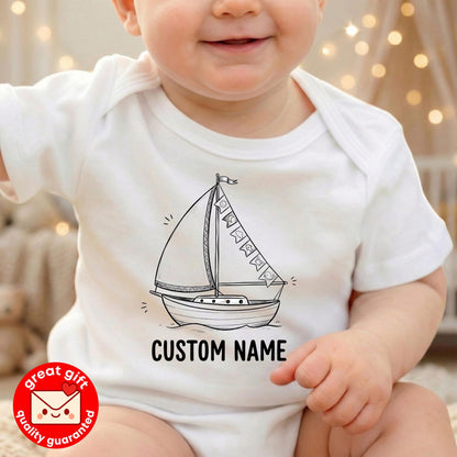 Personalized Sailboat 1st Birthday Bodysuit, Custom Name Nautical Baby Shirt, Sailing Into One Outfit, Watercolor Boy Toddler Tee