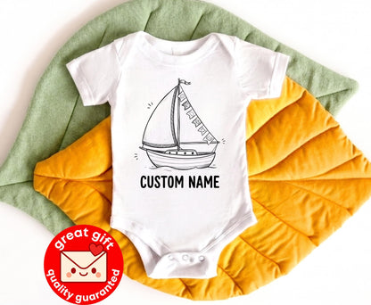 Personalized Sailboat 1st Birthday Bodysuit, Custom Name Nautical Baby Shirt, Sailing Into One Outfit, Watercolor Boy Toddler Tee