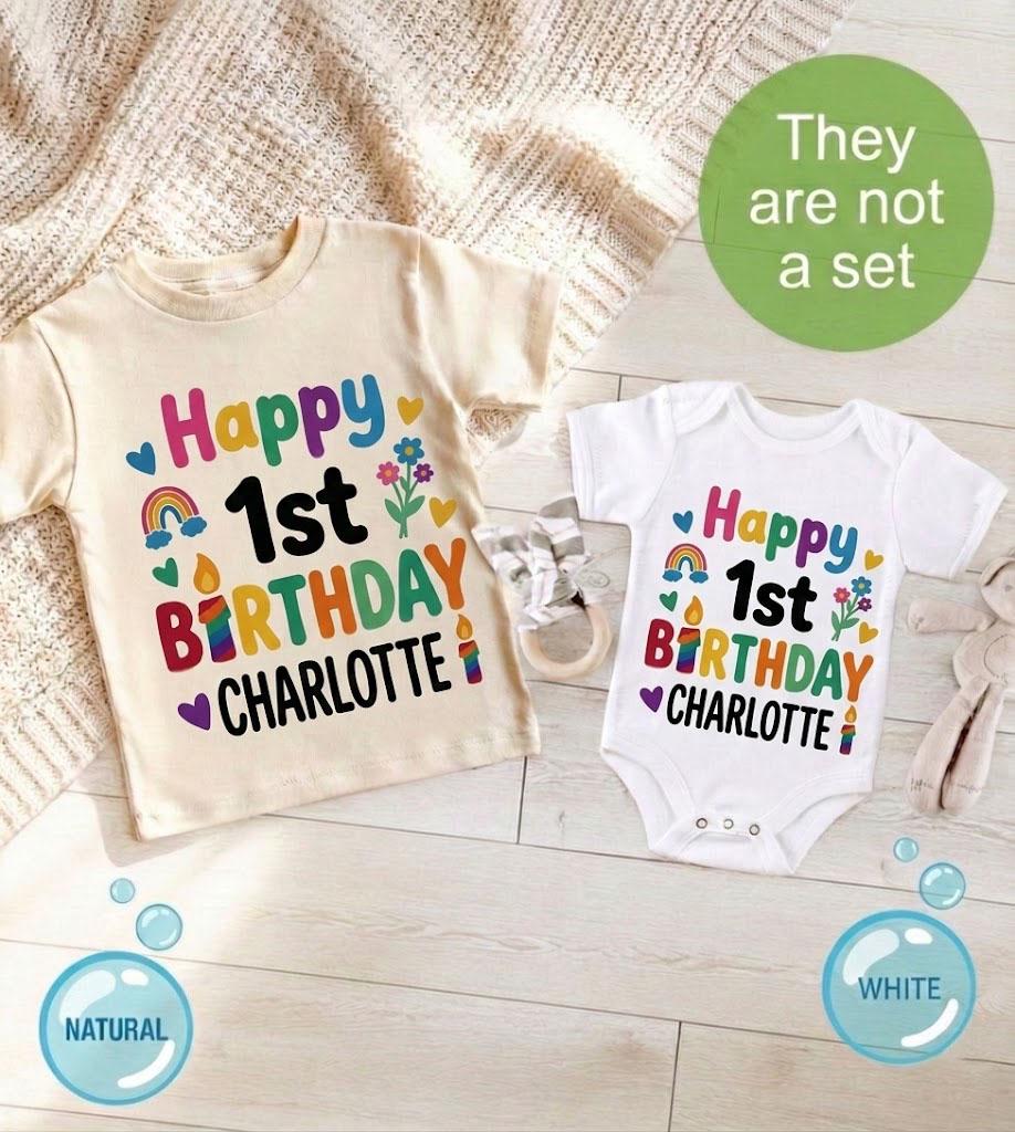 Personalized Rainbow Birthday Baby Girl Shirt, Custom Name Onesie Outfit