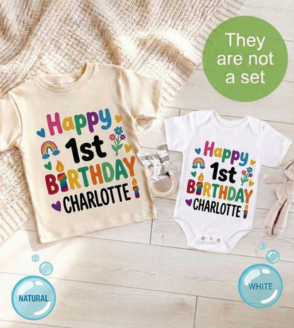Personalized Rainbow Birthday Baby Girl Shirt, Custom Name Onesie Outfit