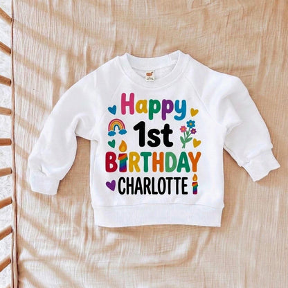 Personalized Rainbow Birthday Baby Girl Shirt, Custom Name Onesie Outfit