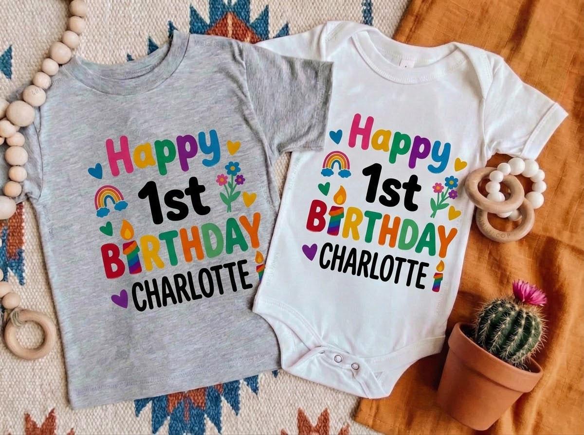 Personalized Rainbow Birthday Baby Girl Shirt, Custom Name Onesie Outfit