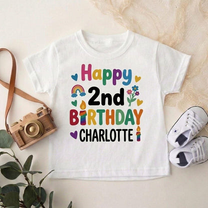 Personalized Rainbow 2nd Birthday Shirt, Custom Toddler Outfit, Happy Birthday Tee