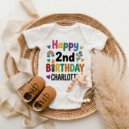 Personalized Rainbow 2nd Birthday Shirt, Custom Toddler Outfit, Happy Birthday Tee