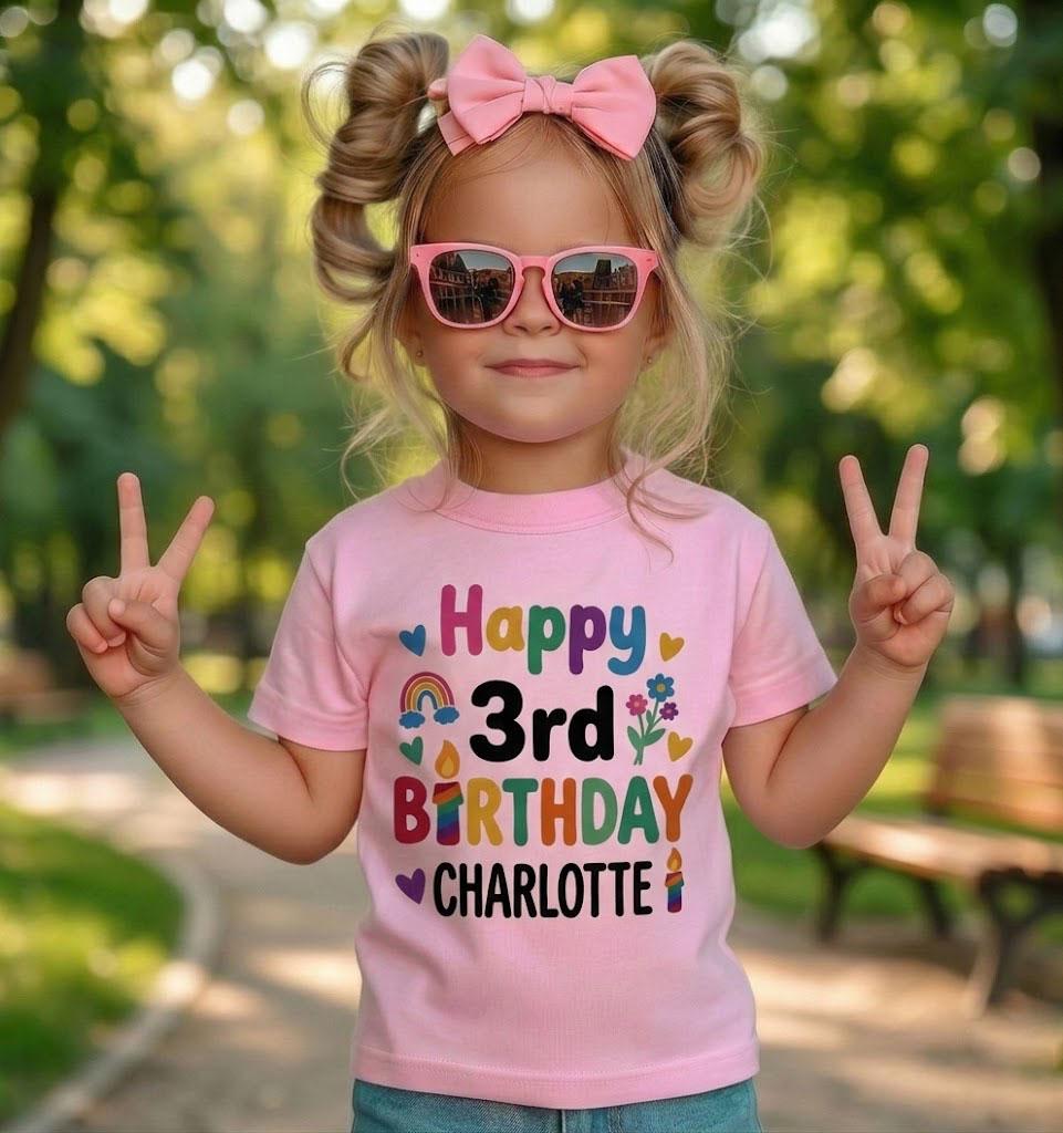Personalized Floral 3rd Birthday Shirt, Custom Name Toddler Outfit, Happy Third Birthday Tee