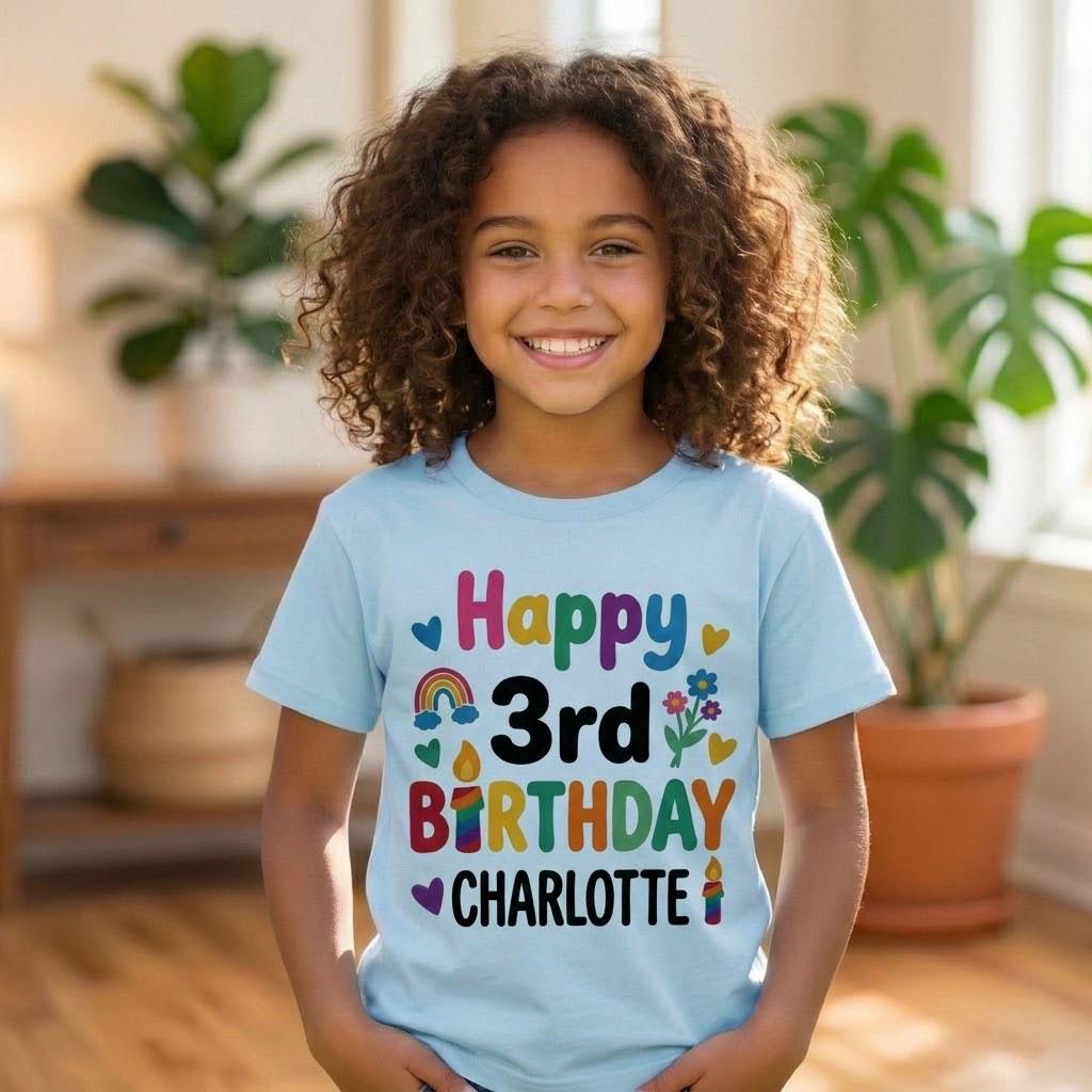 Personalized Floral 3rd Birthday Shirt, Custom Name Toddler Outfit, Happy Third Birthday Tee
