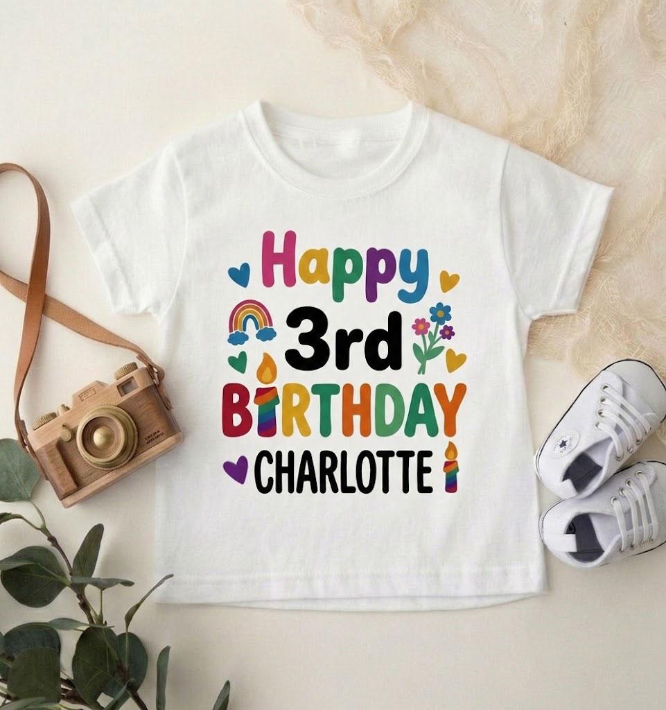 Personalized Floral 3rd Birthday Shirt, Custom Name Toddler Outfit, Happy Third Birthday Tee