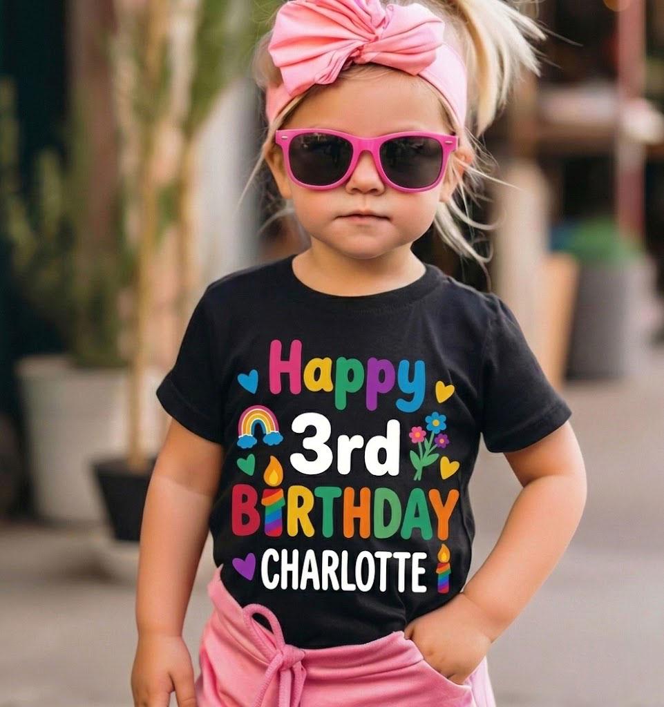Personalized Floral 3rd Birthday Shirt, Custom Name Toddler Outfit, Happy Third Birthday Tee