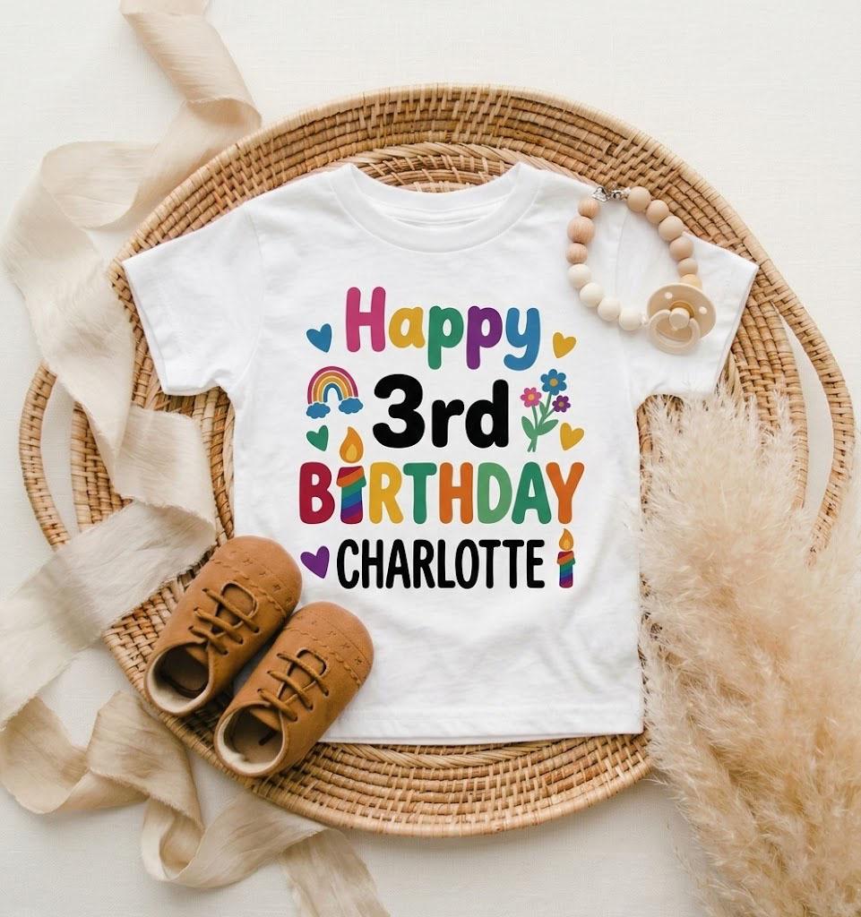 Personalized Floral 3rd Birthday Shirt, Custom Name Toddler Outfit, Happy Third Birthday Tee