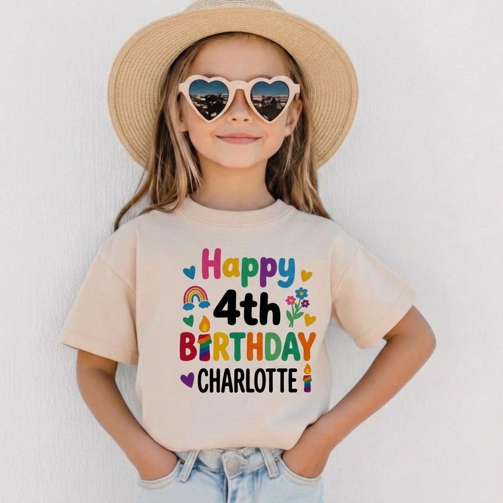 Personalized Floral Birthday Shirt, Custom Four Year Old Outfit, Happy 4th Birthday Tee