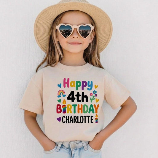 Personalized Floral Birthday Shirt, Custom Four Year Old Outfit, Happy 4th Birthday Tee