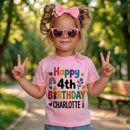 Personalized Floral Birthday Shirt, Custom Four Year Old Outfit, Happy 4th Birthday Tee