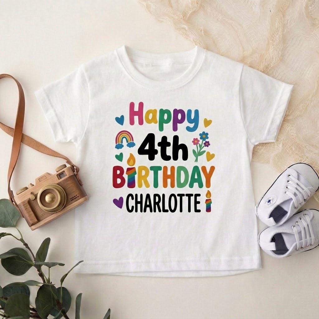 Personalized Floral Birthday Shirt, Custom Four Year Old Outfit, Happy 4th Birthday Tee