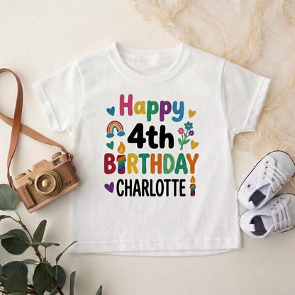 Personalized Floral Birthday Shirt, Custom Four Year Old Outfit, Happy 4th Birthday Tee