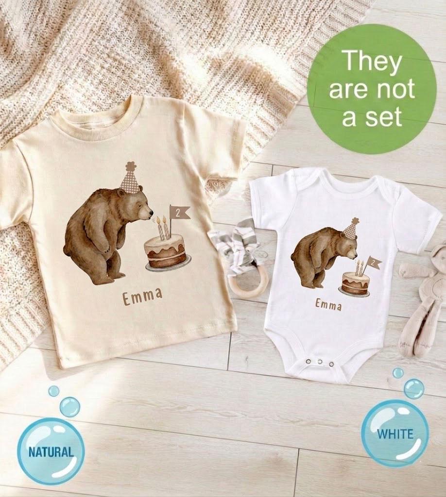 Personalized Two Sweet Bear 2nd Birthday Outfit, Custom Bear Two Toddler Shirt, Neutral Second Bday Boy Girl Gift