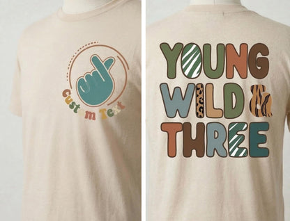Personalized Young Wild Three Birthday Shirt, Safari Zoo Party Tee, Retro Rainbow Toddler