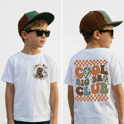 Cool Big Bro Club Dinosaur Shirt, Retro Promoted To Big Brother Announcement Tee, Toddler Boy Checkered Sibling Reveal Gift, 2026 Dino Top
