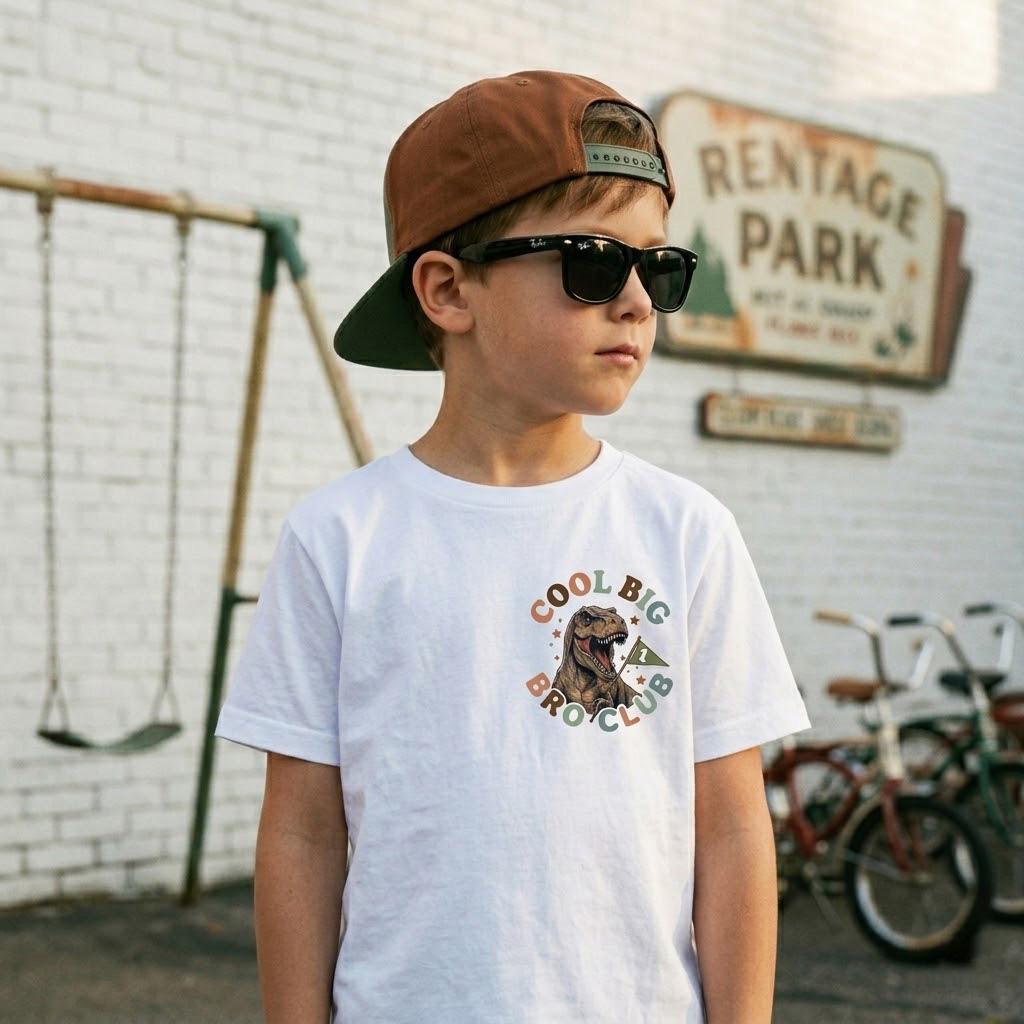 Cool Big Bro Club Dinosaur Shirt, Retro Promoted To Big Brother Announcement Tee, Toddler Boy Checkered Sibling Reveal Gift, 2026 Dino Top