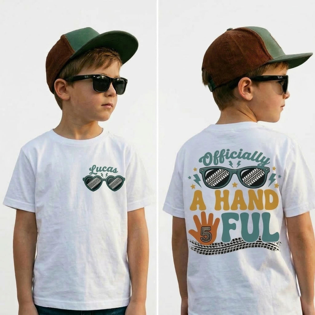 Personalized 5th Birthday Boy Shirt, Retro Sunglasses Graphic Tee