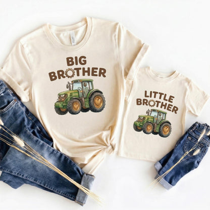 Personalized Big Brother Little Brother Tractor Shirts, Custom Farm Matching Sibling Outfits, New Baby Boy Announcement Tees