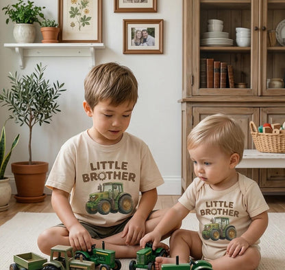 Personalized Big Brother Little Brother Tractor Shirts, Custom Farm Matching Sibling Outfits, New Baby Boy Announcement Tees