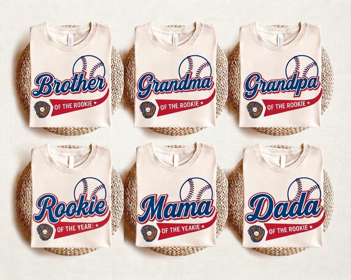 Rookie of the Year Shirt, Custom Baseball Family Matching Tees, 1st Birthday Personalized Mama Dada Brother Outfit, Tshirt Baseball for Son