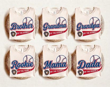 Rookie of the Year Shirt, Custom Baseball Family Matching Tees, 1st Birthday Personalized Mama Dada Brother Outfit, Tshirt Baseball for Son