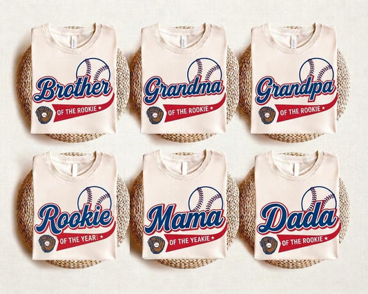 Rookie of the Year Shirt, Custom Baseball Family Matching Tees, 1st Birthday Personalized Mama Dada Brother Outfit, Tshirt Baseball for Son