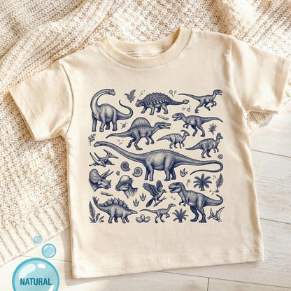 Vintage Dinosaur Shirt for Toddler Boys, Boho Neutral Kids Graphic Tee, T-Rex & Stegosaurus Print, Paleontology Birthday Gift