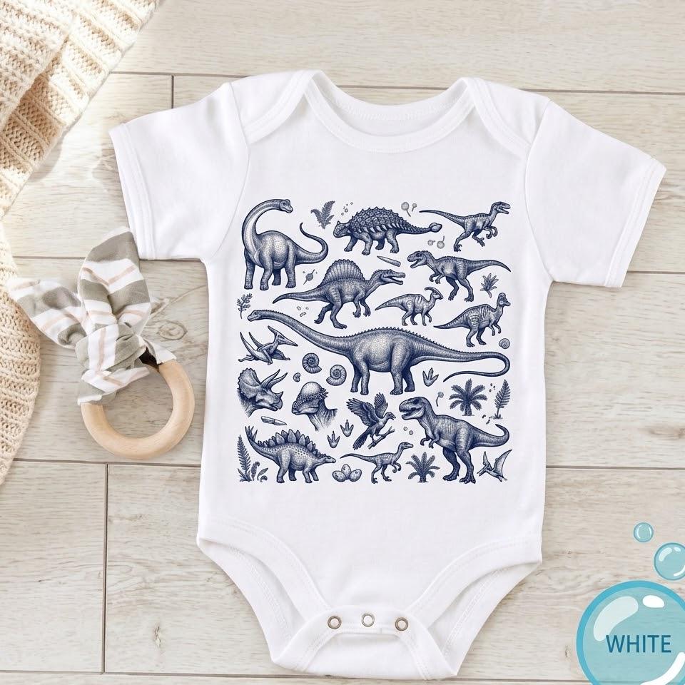 Vintage Dinosaur Shirt for Toddler Boys, Boho Neutral Kids Graphic Tee, T-Rex & Stegosaurus Print, Paleontology Birthday Gift
