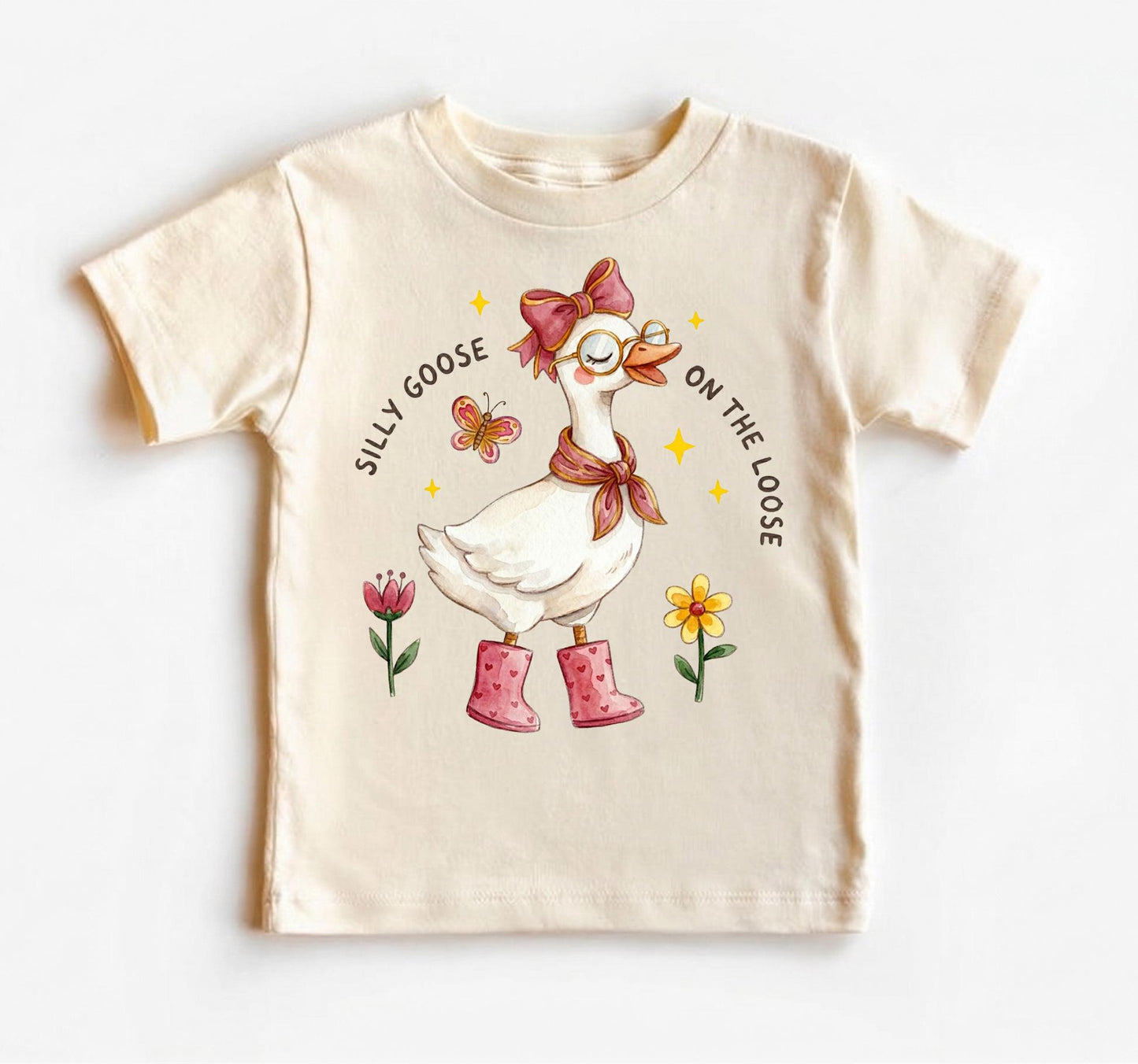Silly Goose On The Loose Shirt, Pink Retro Toddler Girl Tee, Funny Kids Coquette Clothing, Natural Cotton Baby Bodysuit, Cute Duck Top