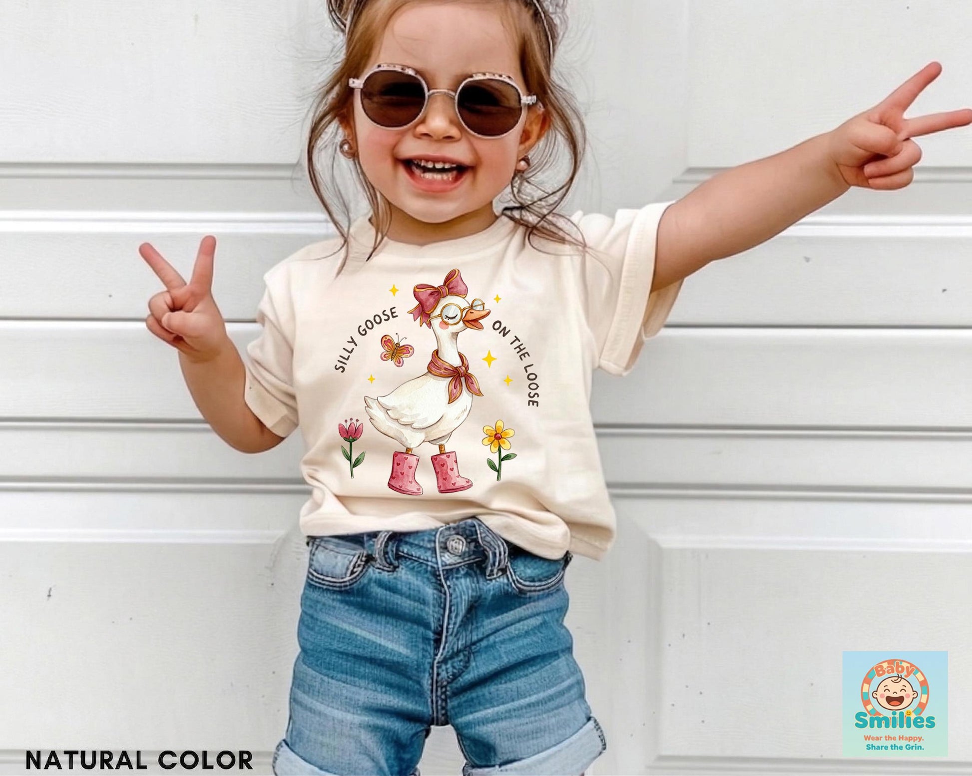 Silly Goose On The Loose Shirt, Pink Retro Toddler Girl Tee, Funny Kids Coquette Clothing, Natural Cotton Baby Bodysuit, Cute Duck Top