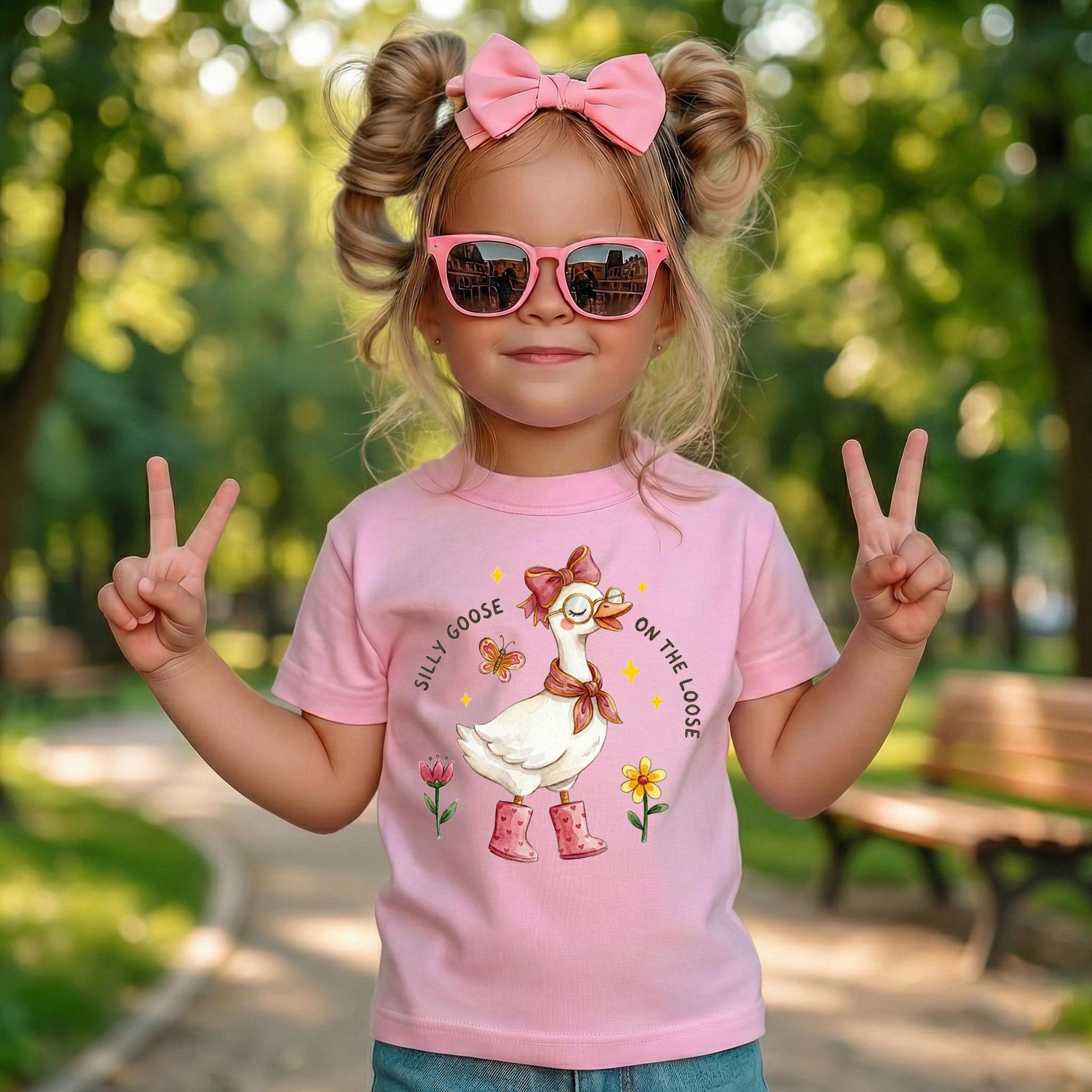 Silly Goose On The Loose Shirt, Pink Retro Toddler Girl Tee, Funny Kids Coquette Clothing, Natural Cotton Baby Bodysuit, Cute Duck Top