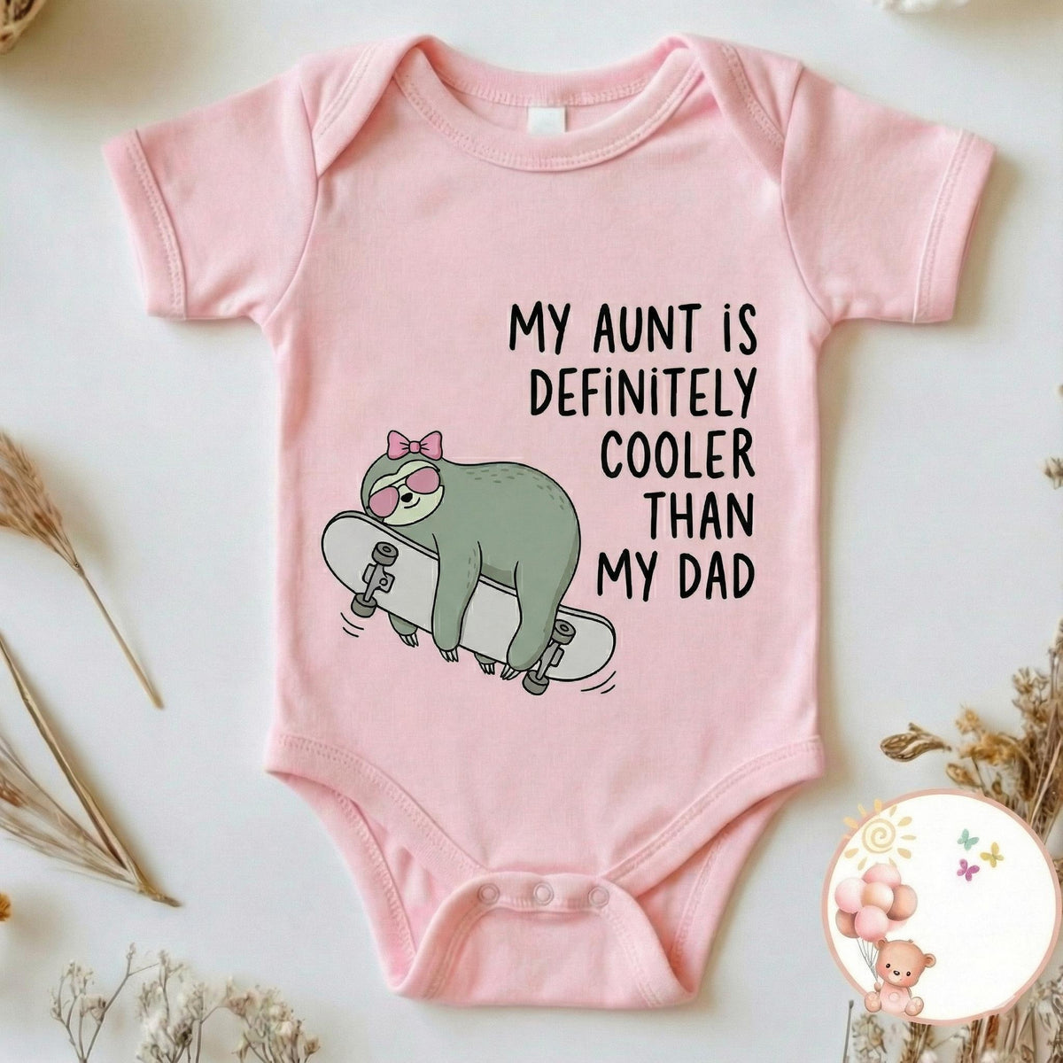 My Aunt Is Definitely Cooler Than My Dad Baby Bodysuit, Skater Dinosaur Onesie, Funny Auntie Gift for Nephew, Cute Boho Toddler Boy Shirt