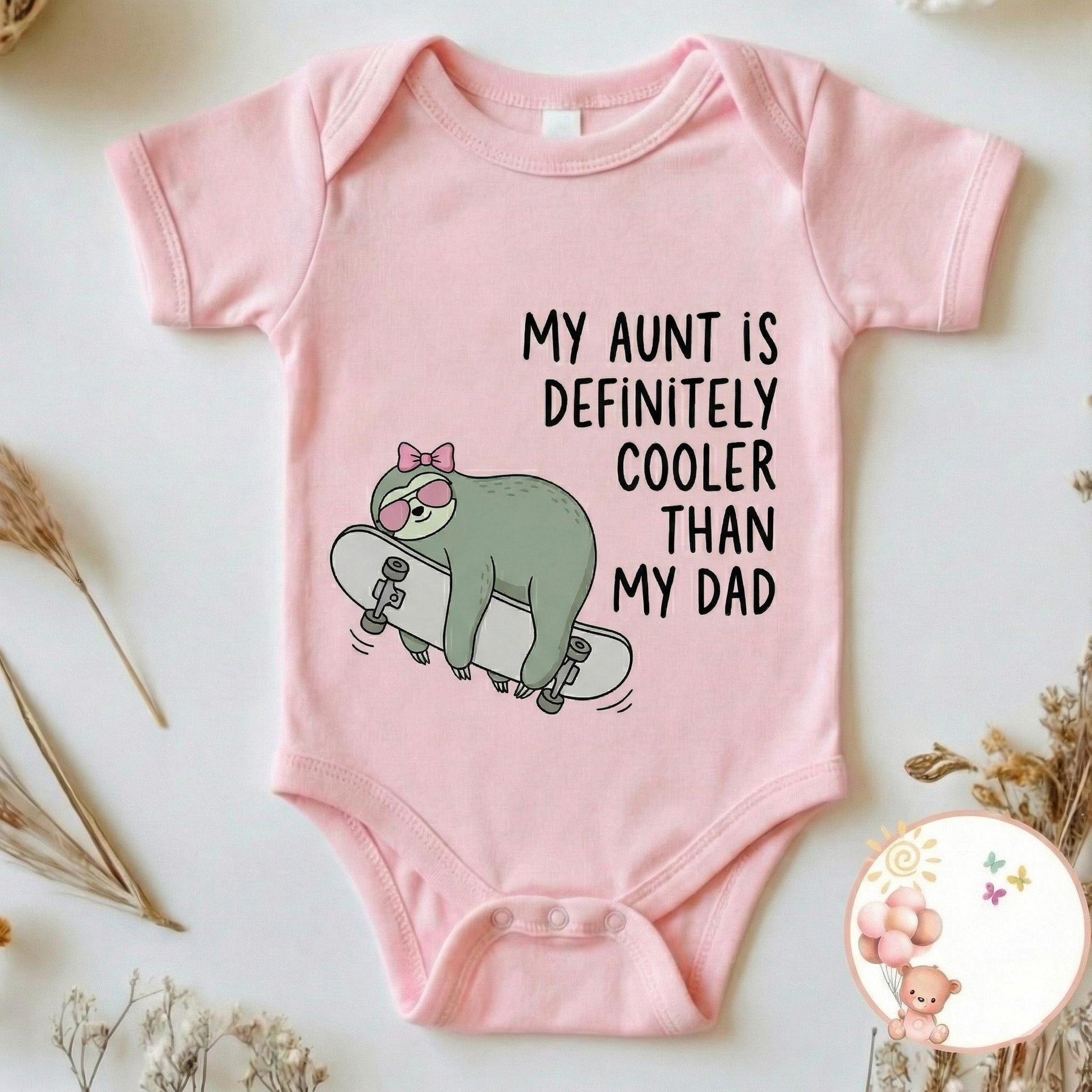 My Aunt Is Definitely Cooler Than My Dad Baby Bodysuit, Skater Dinosaur Onesie, Funny Auntie Gift for Nephew, Cute Boho Toddler Boy Shirt
