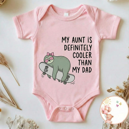My Aunt Is Definitely Cooler Than My Dad Baby Bodysuit, Skater Dinosaur Onesie, Funny Auntie Gift for Nephew, Cute Boho Toddler Boy Shirt