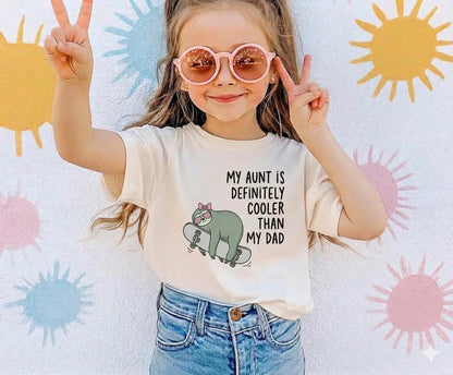 My Aunt Is Definitely Cooler Than My Dad Baby Bodysuit, Skater Dinosaur Onesie, Funny Auntie Gift for Nephew, Cute Boho Toddler Boy Shirt