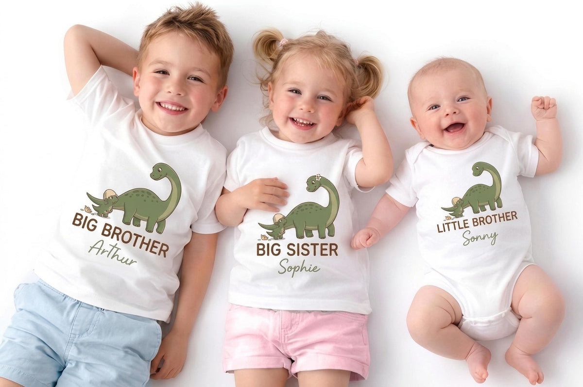 Personalized Dinosaur Sibling Shirts, Big Brother Little Sister Matching Outfit, Promoted to Big Brother 2026, Pregnancy Reveal Gift