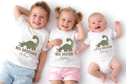 Personalized Dinosaur Sibling Shirts, Big Brother Little Sister Matching Outfit, Promoted to Big Brother 2026, Pregnancy Reveal Gift