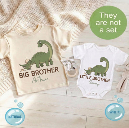Personalized Dinosaur Sibling Shirts, Big Brother Little Sister Matching Outfit, Promoted to Big Brother 2026, Pregnancy Reveal Gift