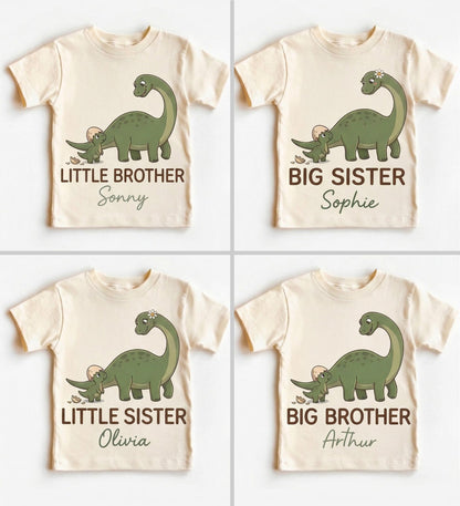 Personalized Dinosaur Sibling Shirts, Big Brother Little Sister Matching Outfit, Promoted to Big Brother 2026, Pregnancy Reveal Gift