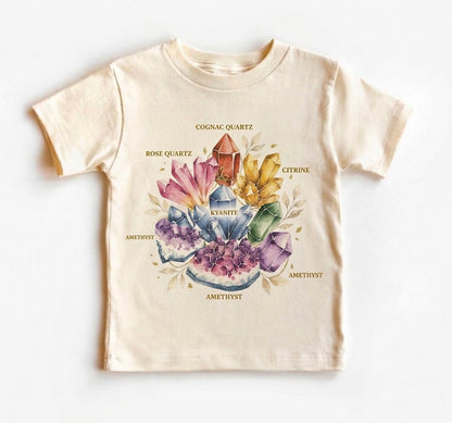 Crystal Kids Shirt, Boho Gemstone Toddler T-Shirt, Mystical Rockhound Youth Tee, Watercolor Crystal Wheel Gift