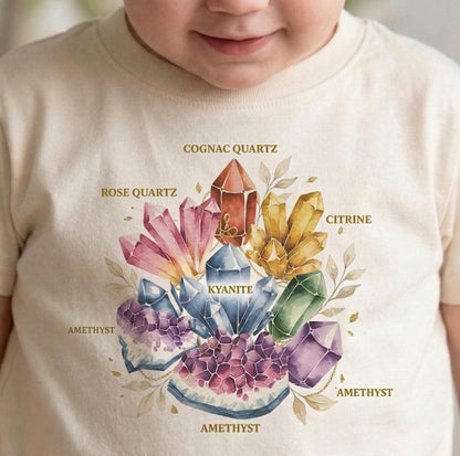 Crystal Kids Shirt, Boho Gemstone Toddler T-Shirt, Mystical Rockhound Youth Tee, Watercolor Crystal Wheel Gift